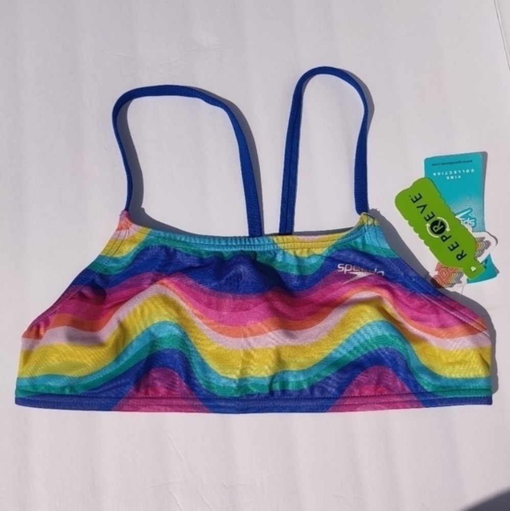 Speedo Swim Bikini Top Women Small Medium Rainbow Wave Print